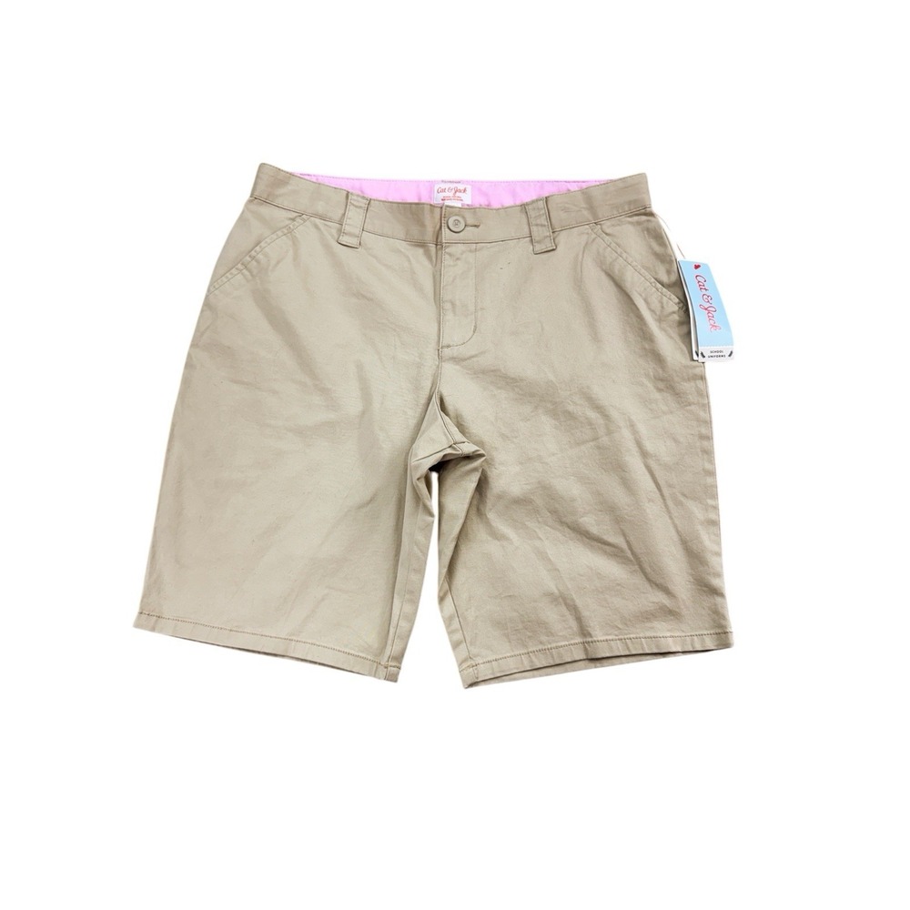 Cat & Jack Girls Sz  18 Khaki Chino Uniform Shorts Stretch, Pockets